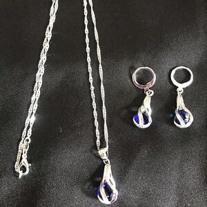 Sterling Silver and Blue Sapphire Jewelry Set